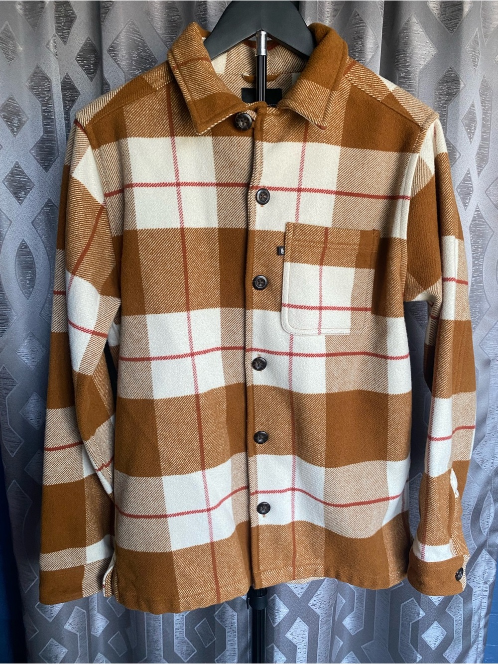 Junk Food Clothing Ludlow Wool Blend Jacket Mens Small Saffron Plaid Shacket